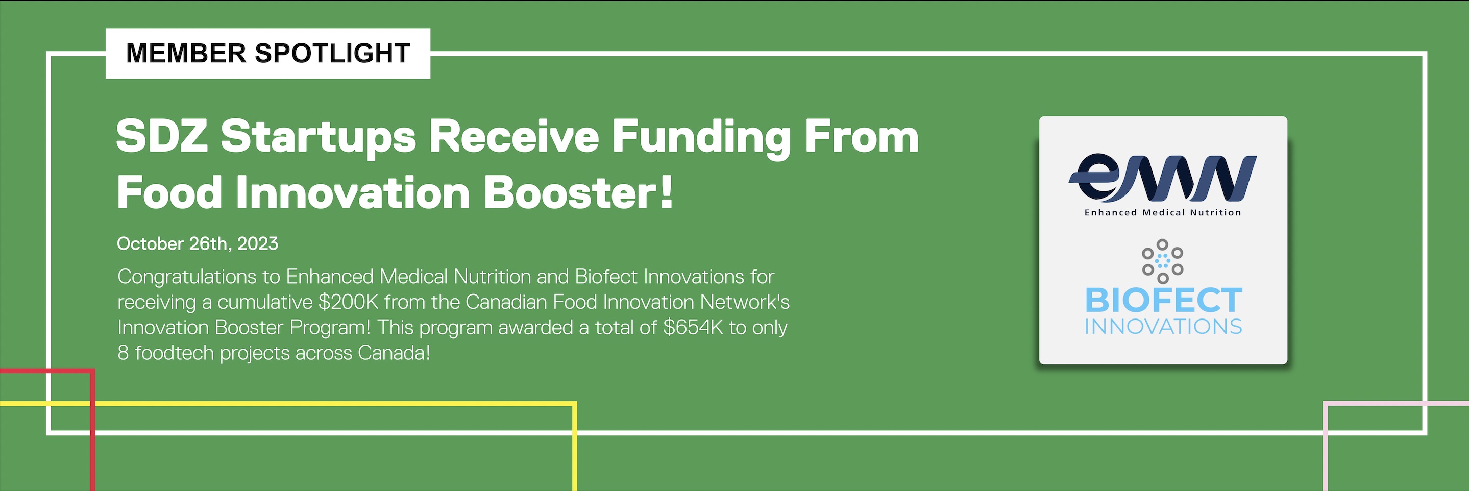 Science Discovery Zone's feature of the month of two startup companies receiving a cumulated amount of $200K funding from Food Innovation Booster. 