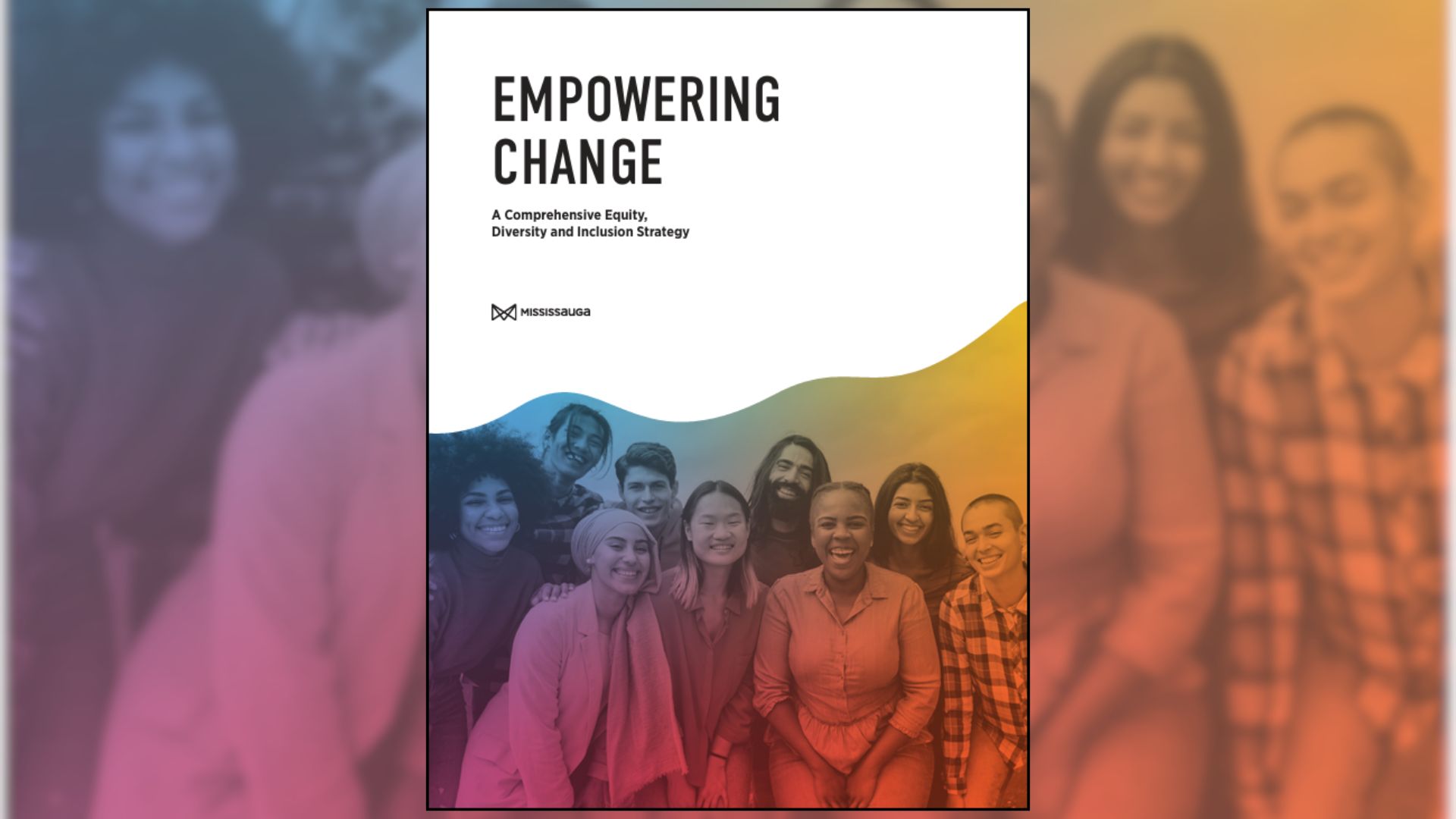 A report cover shows a diverse group of people.