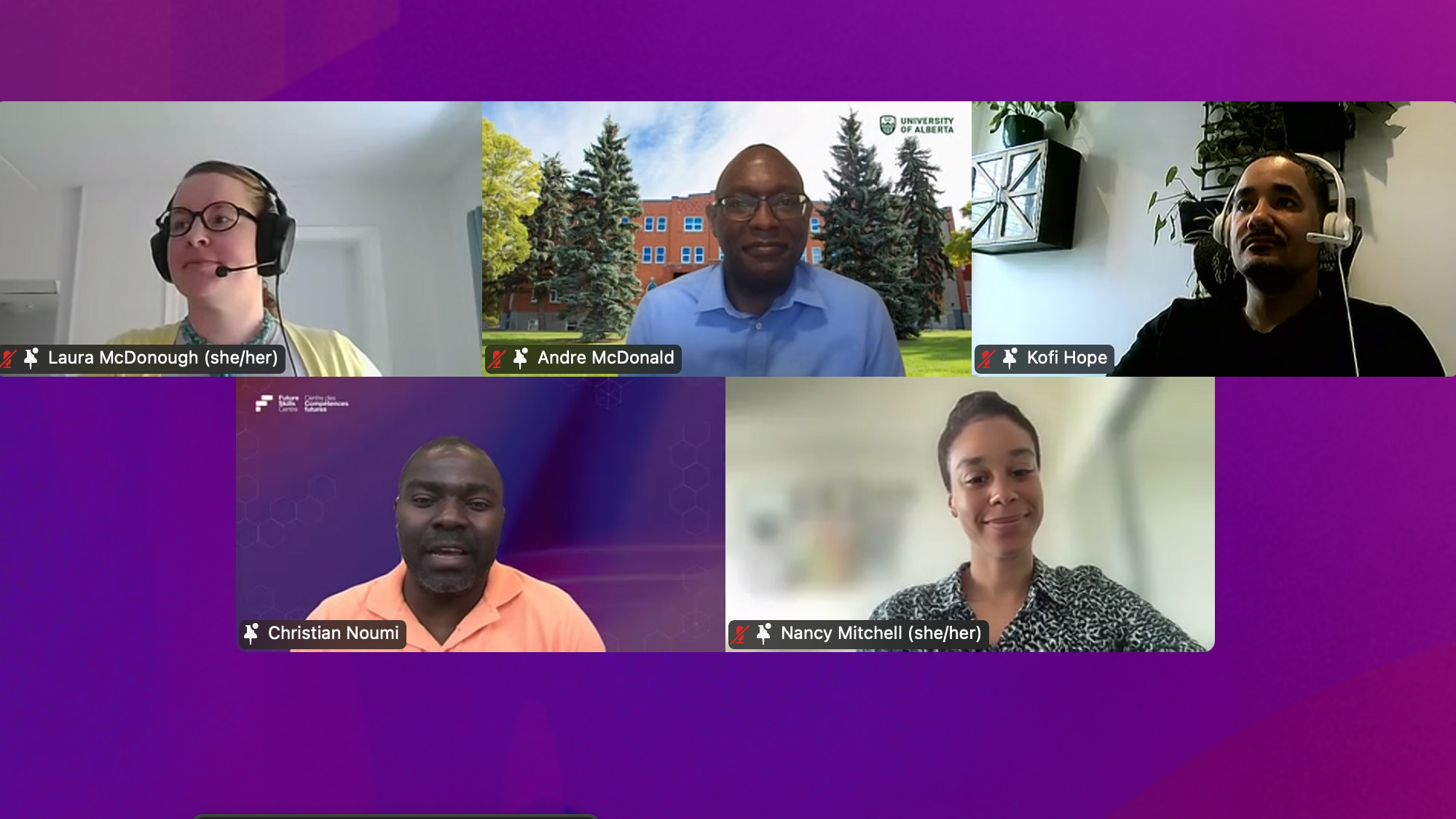 Five panellists are in discussion during a virtual webinar.