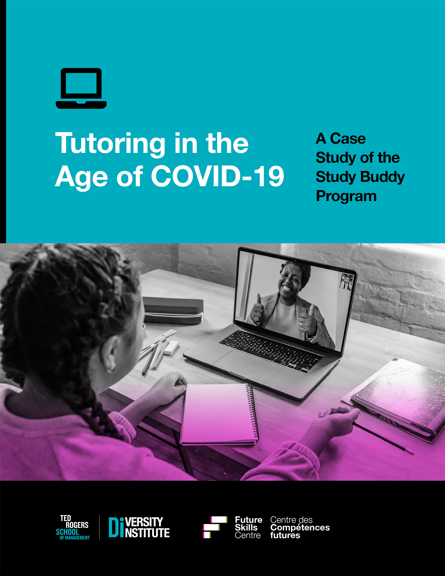 A young person recieves virtual tutoring on the Study Buddy report cover.