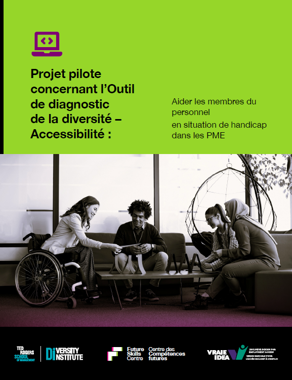 Une couverture de rapport montrant une femme en fauteuil roulant rencontrant divers collègues.