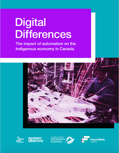 Report cover featuring a black woman overlaid with computer code and logos below.