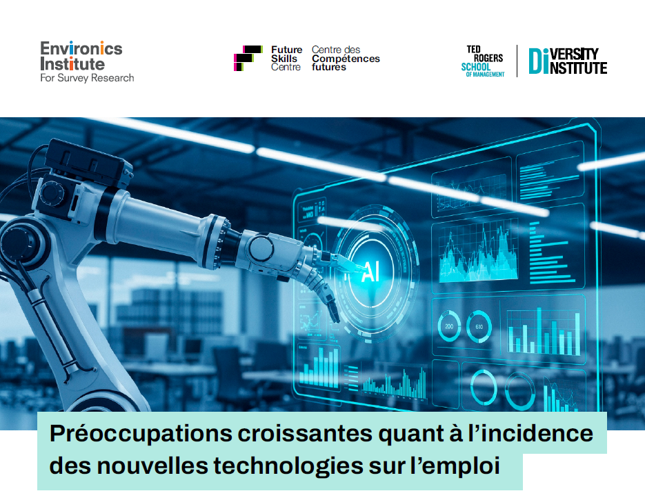 Une couverture de rapport représentant un bras robotisé appuyant sur un bouton intitulé « IA » sur un écran tactile dans un bureau vide.