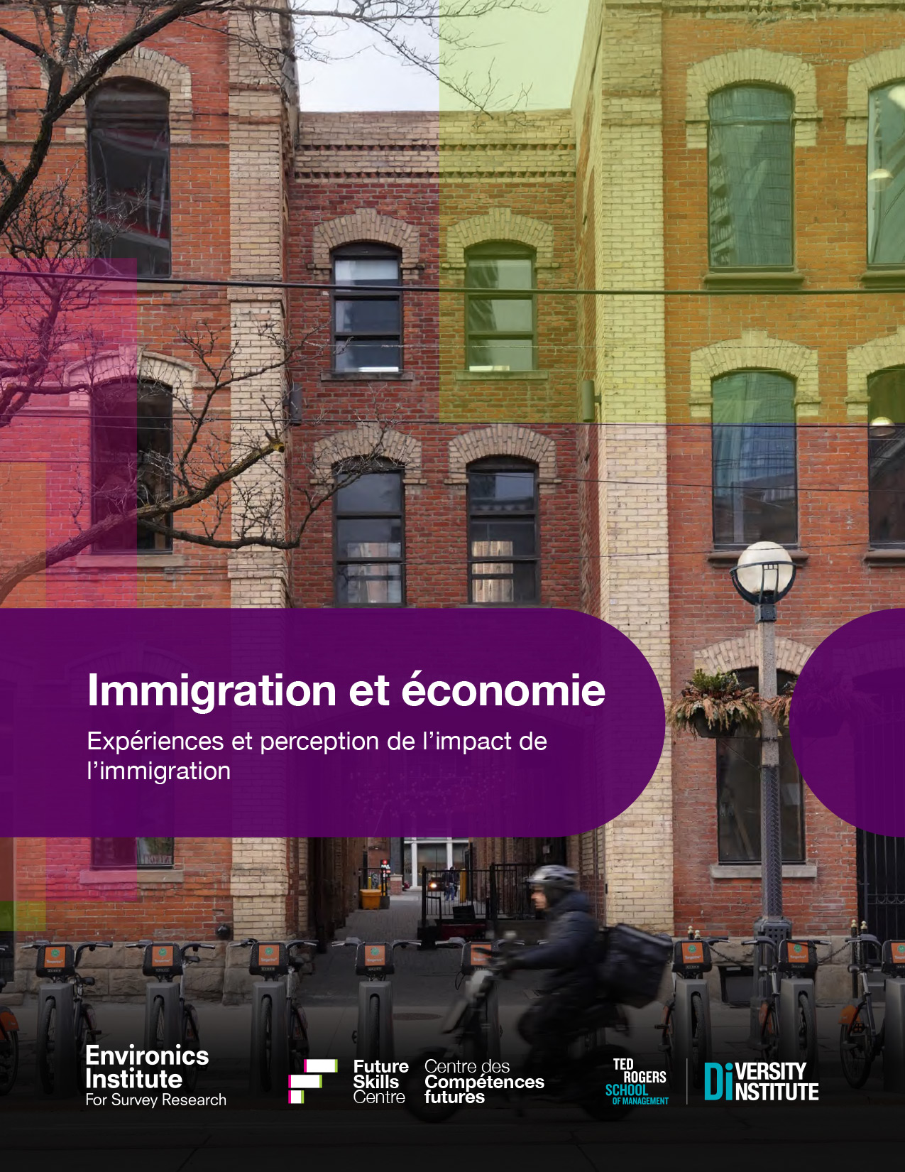 Une couverture de rapport représentant une scène urbaine avec des vélos et des logos d'organisations.