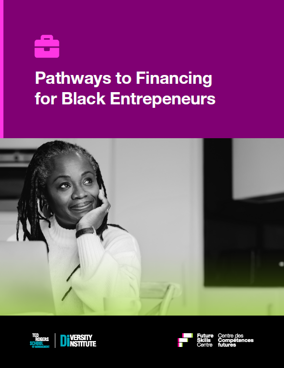 A report cover featuring a Black woman siting at a desk with a laptop.