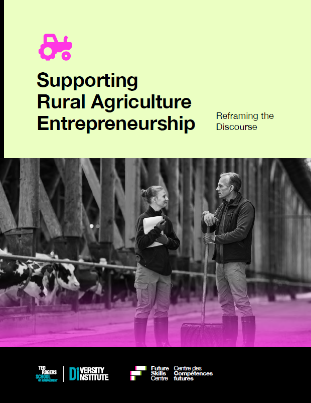 A report cover featuring two farmers talking in a large barn with cows in the background.