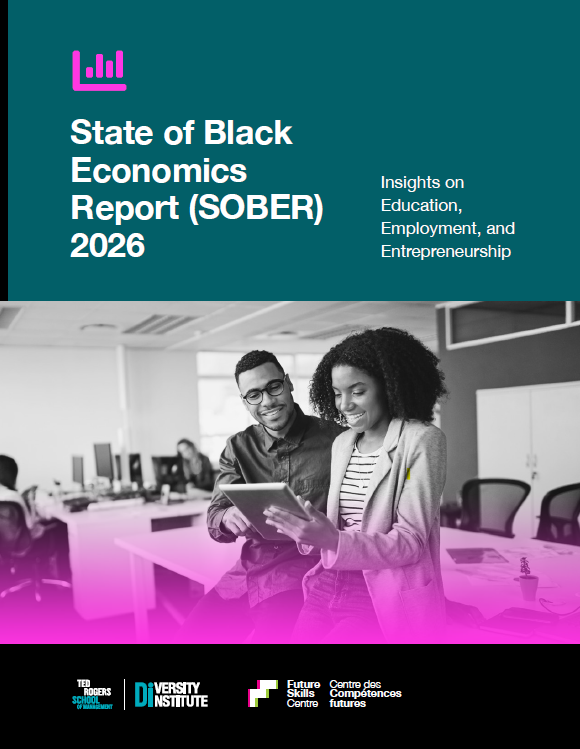A report cover featuring two Black business people in discussion at a board room table looking at documents.