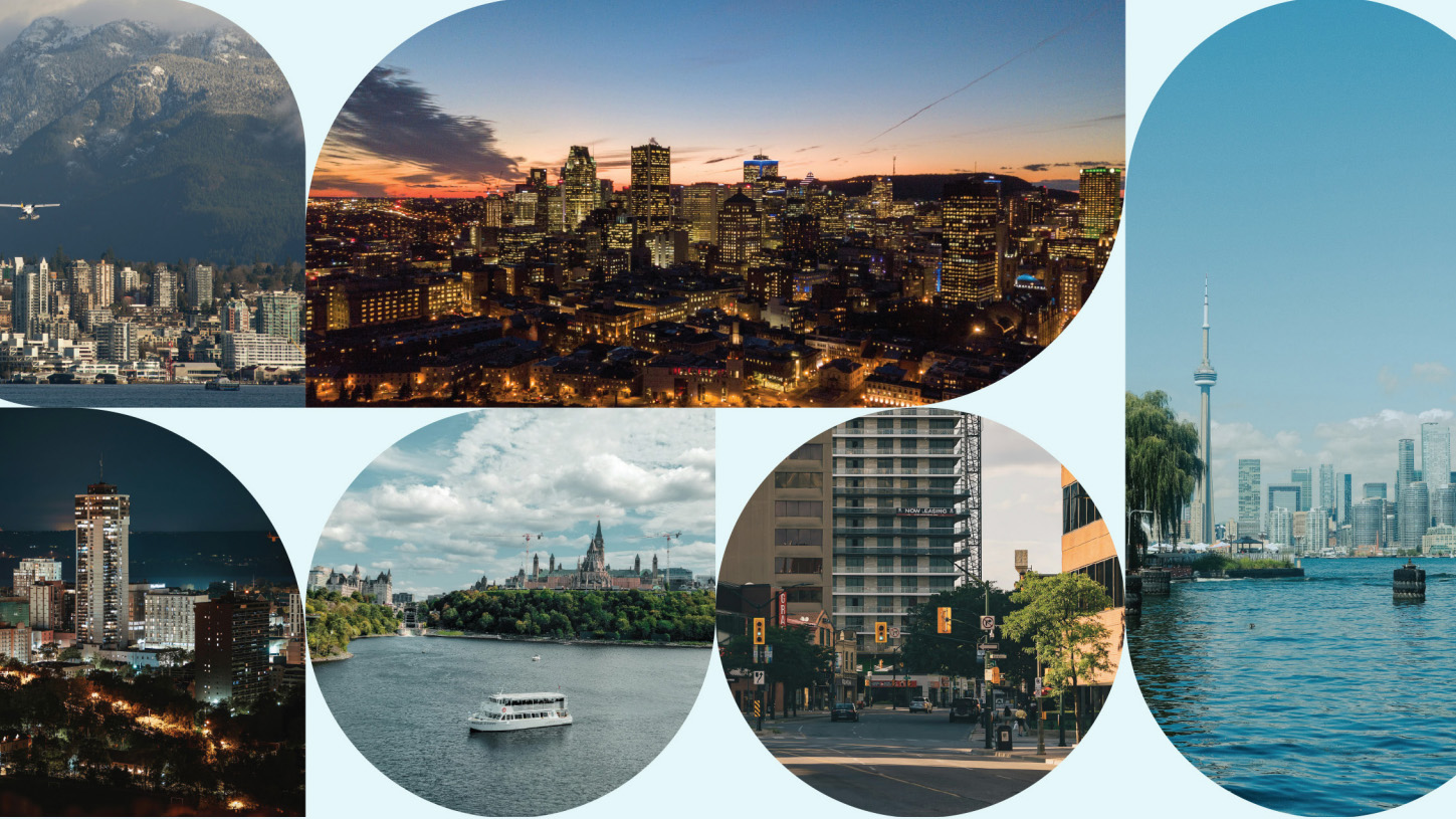 A collage image shows large cities in Canada such as Toronto, Ottawa and Vancouver.