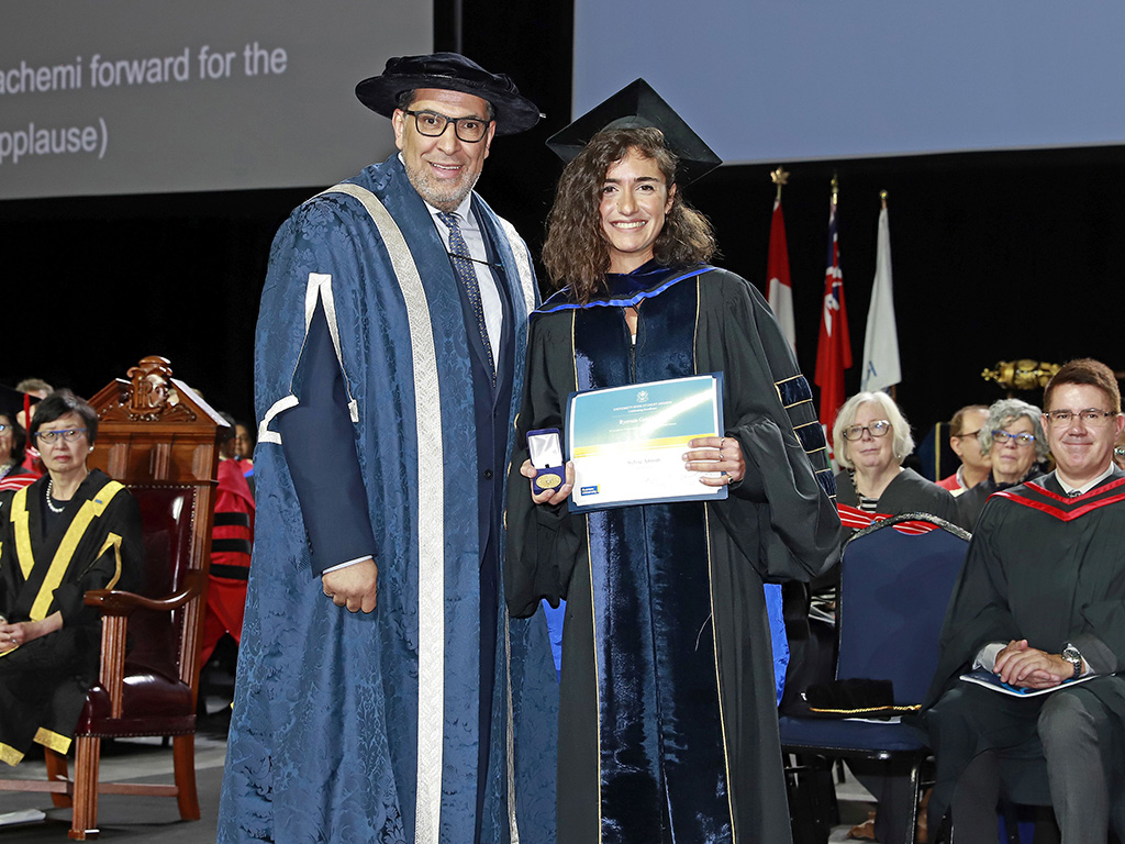 Gold Medal winner Sylvie Antoun poses with Mohamed Lachemi at fall convocation 2019