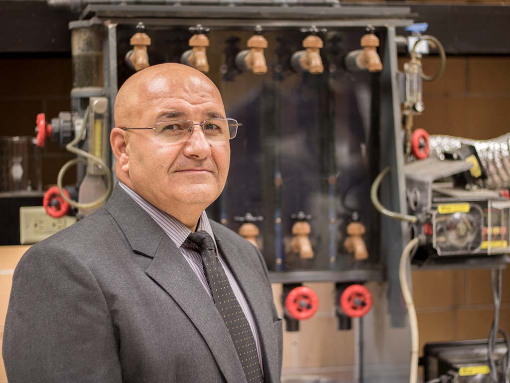 Mehrab Mehrvar in his wastewater treatment lab