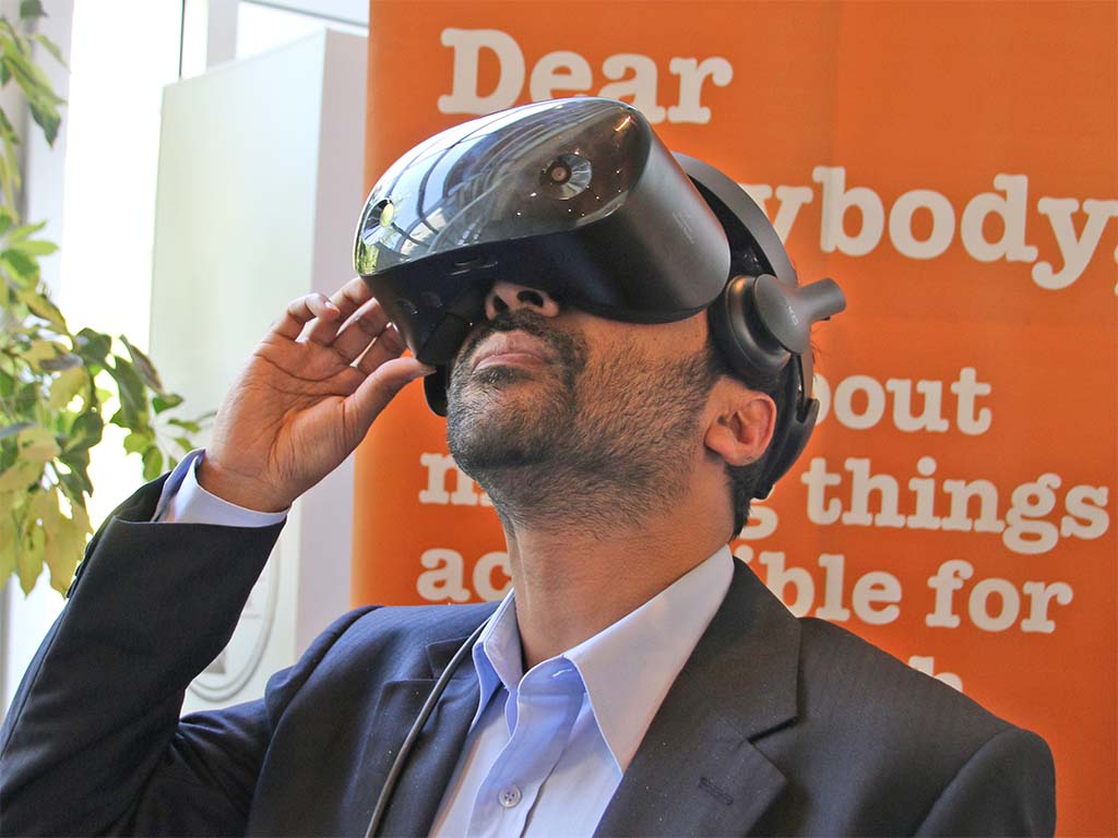 Naimul Khan tests one of the virtual reality games designed by Shaftesbury. 