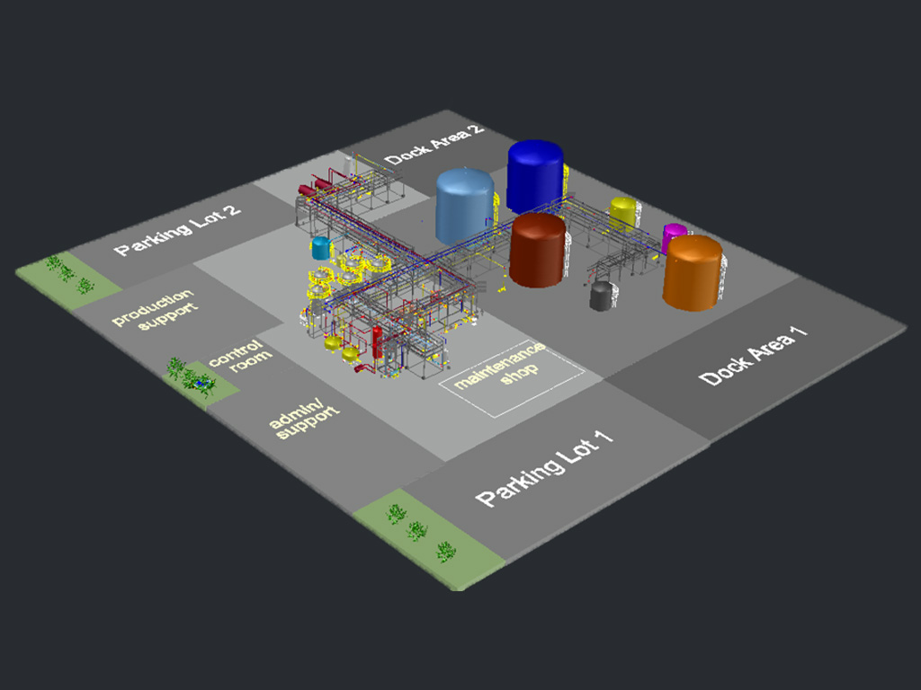 A 3D model of a biodiesel plant from waste cooking oil with a capacity of 25,000,000 L/year from the award-winning chemical engineering team