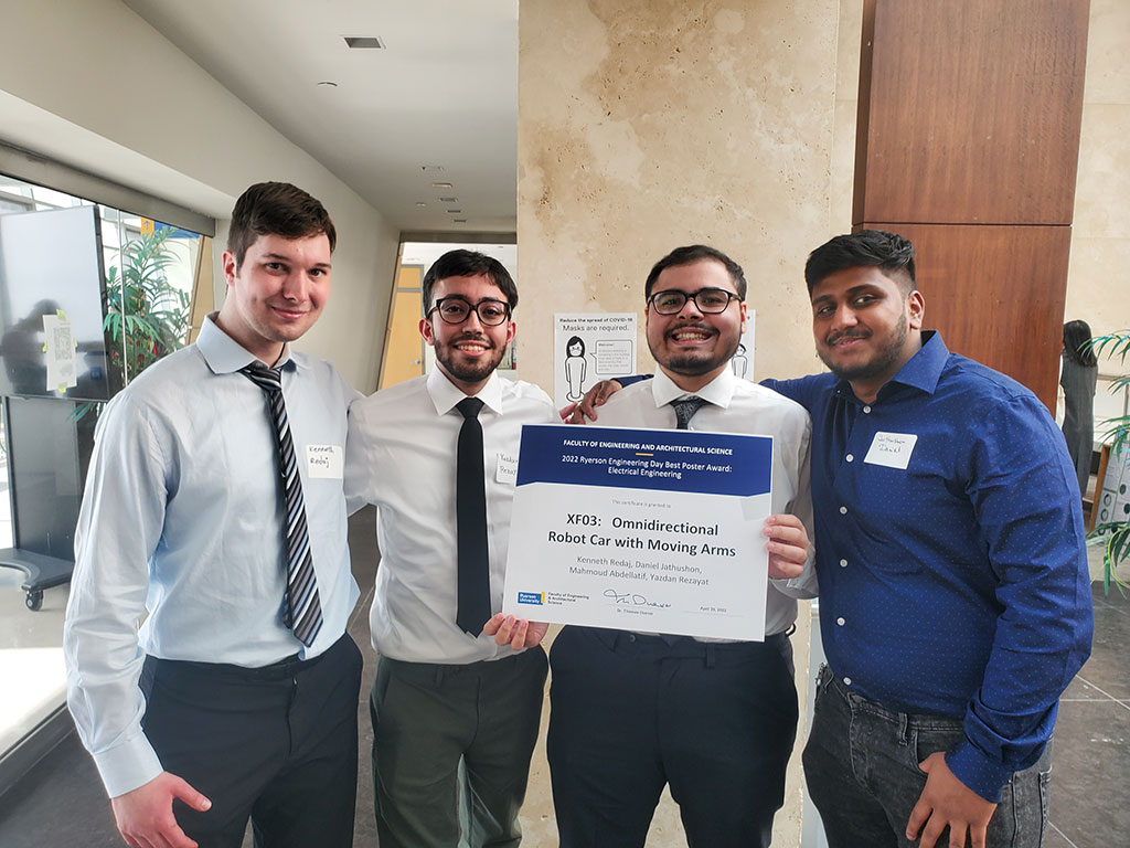 The award-winning Electrical Engineering team members (from left to right): Kenneth Redaj, Yazdan Rezayat, Mahmoud Abdelatif, Jathushon Daniel