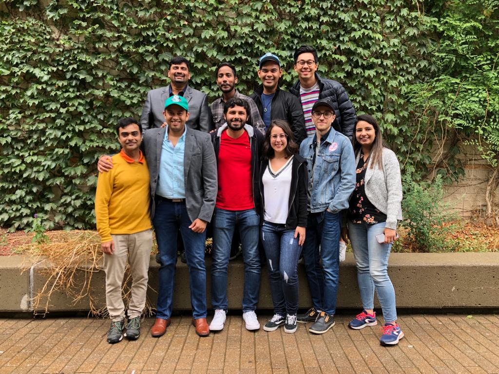 Abdou hanging with lab mates, including Brazilian research exchange PhD students.