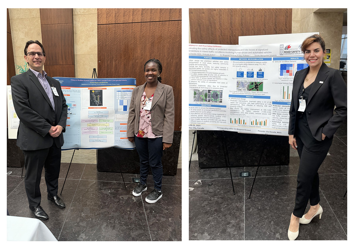  A lab member is demonstrating the Virtual Immersive Reality Environment (VIRE) platform built by professor Bilal Farooq and his team at TMU’s Laboratory of Innovations in Transportation (LiTrans). 