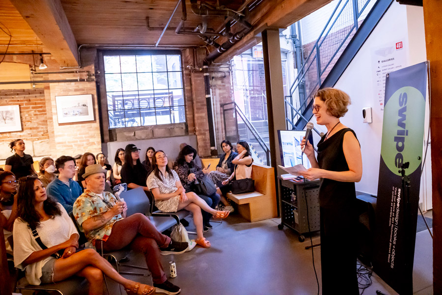 Toronto Metropolitan University’s Lisa Landrum speaking to an audience at the book launch event