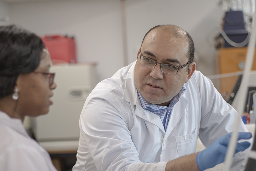 Supervising Professor mentoring a student in a lab