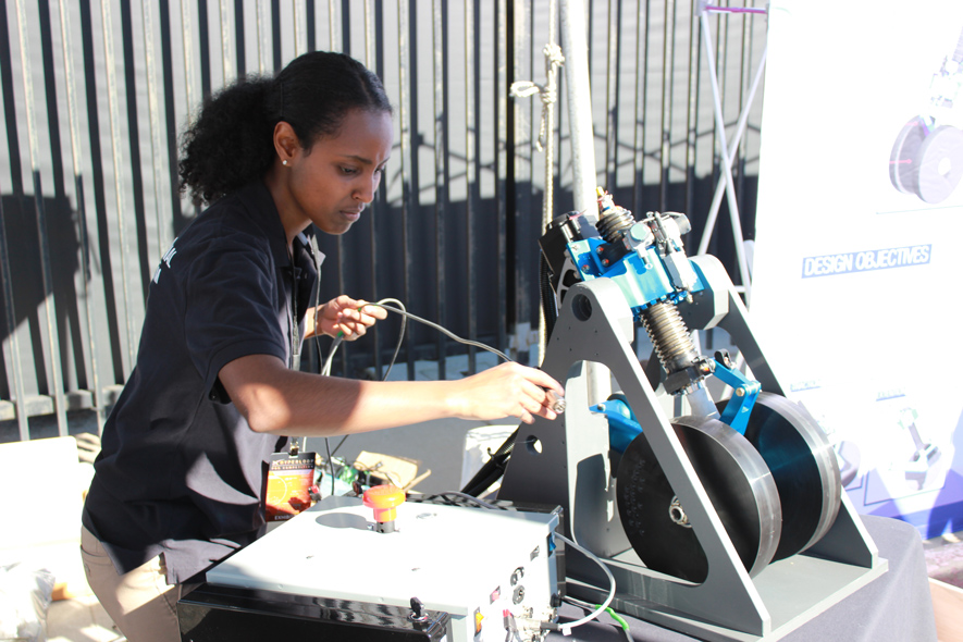 Student Wintta Ghebreiyesus  working on an engineering project 