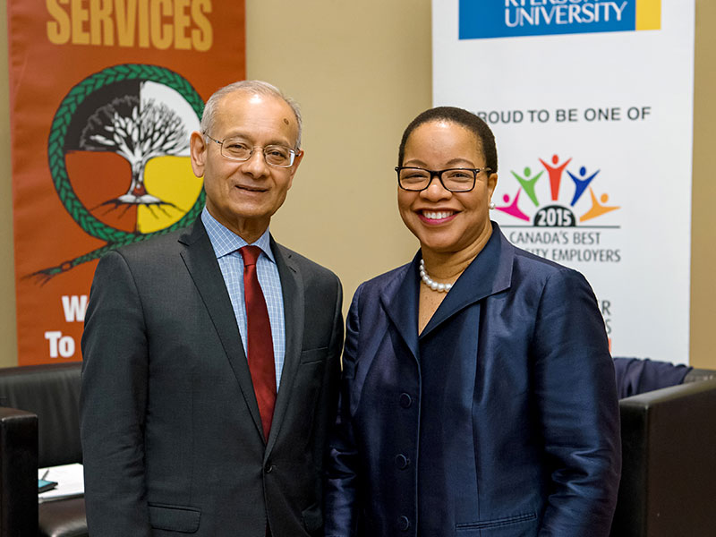 Dr. Alok Mukherjee and Dr. Denise O'Neil Green at the Dine and Discourse lecture on police accountability 