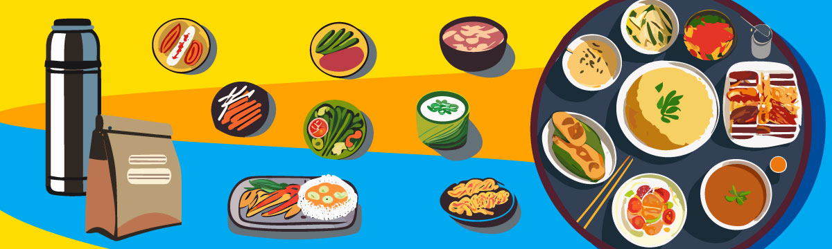 An illustration that show cases various Asian foods
