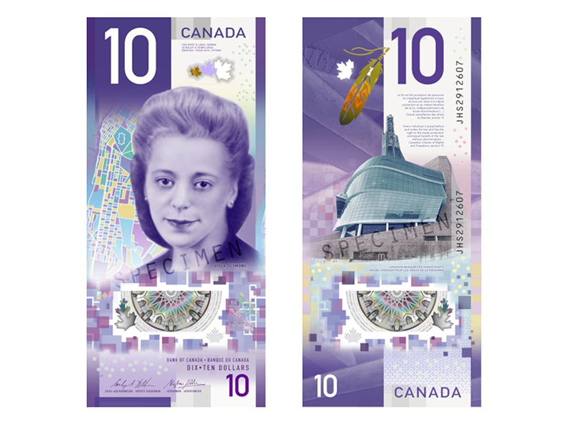 Canadian ten-dollar banknote featuring a portrait of Viola Desmond