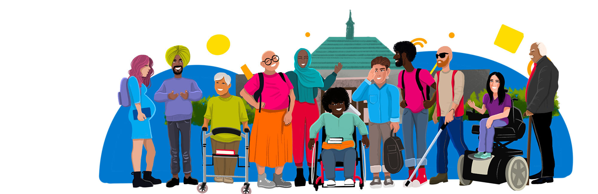 A diverse group of people with varying disabilities.