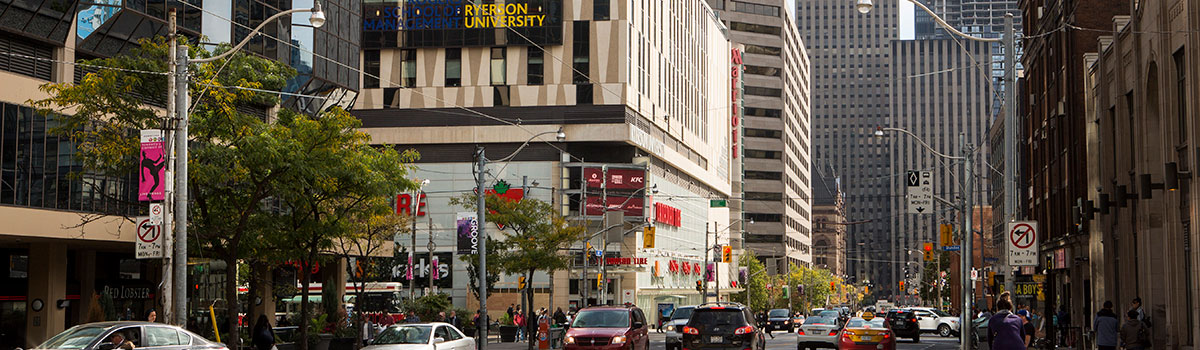 The Ted Rogers School of Management building on Dundas Street on the TMU campus