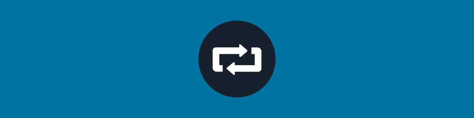 A decorative graphic. The background is a shade of blue with a black and white graphic of a repeat sign, two arrows connected in a rectagular shape, is in the centre.