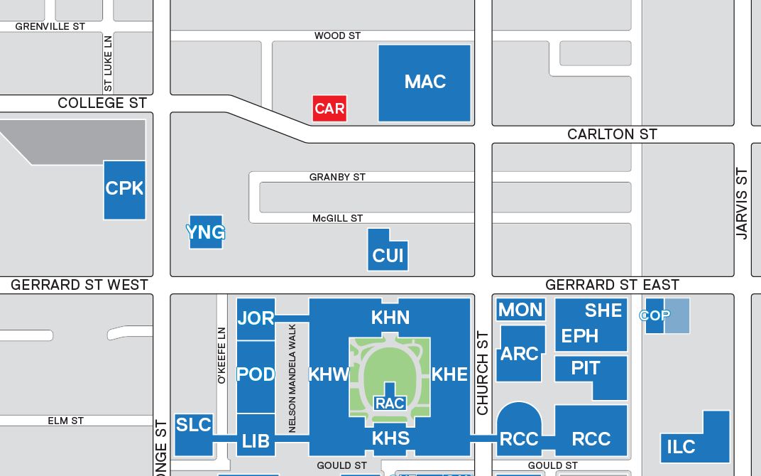 Campus map highlighting the Carlton Cinema