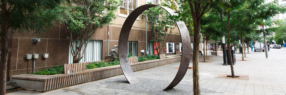 Photo of the art installation by Kerr Hall in the heart of the campus core and Gould Plaza.