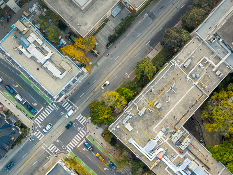 Aerial view of the Church Street and Gerrard Street intersection.