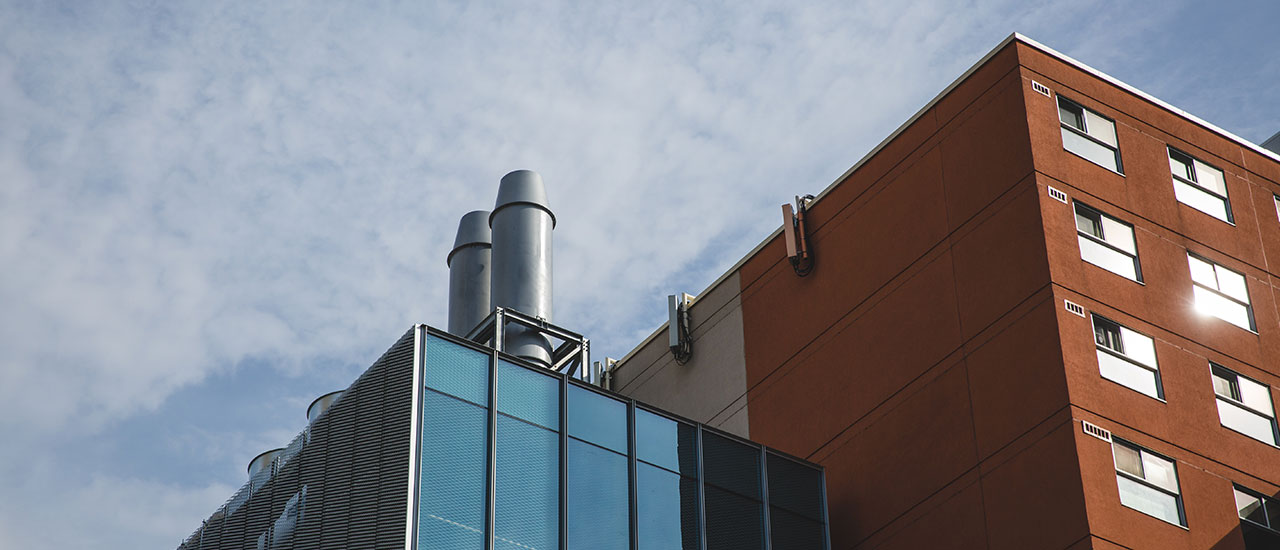 The fume hood on the roof of a building on campus.
