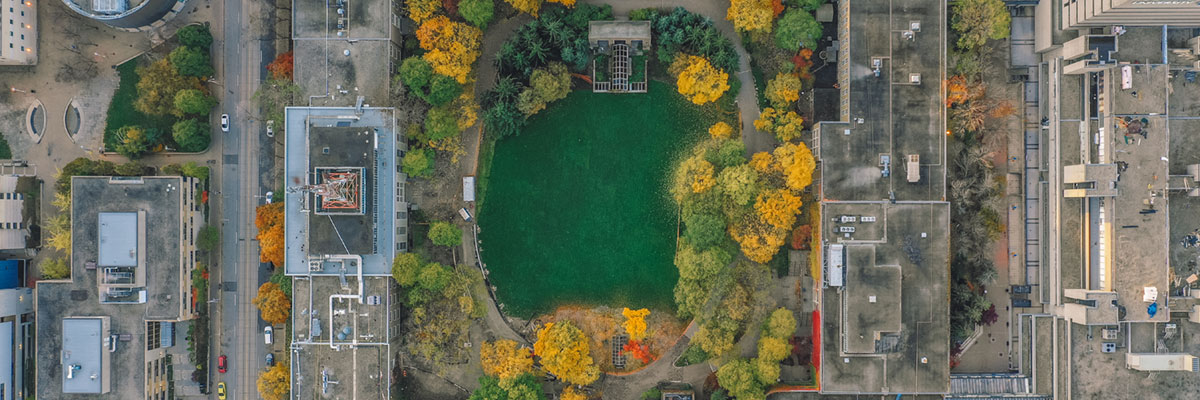 Looking down onto the Toronto Metropolitan University Quad.