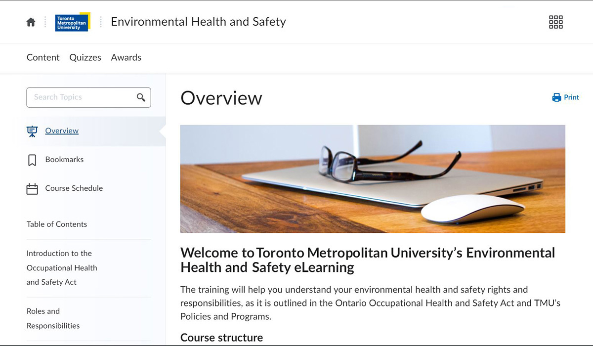 Complete the modules under Environmental Health and Safety Awareness..