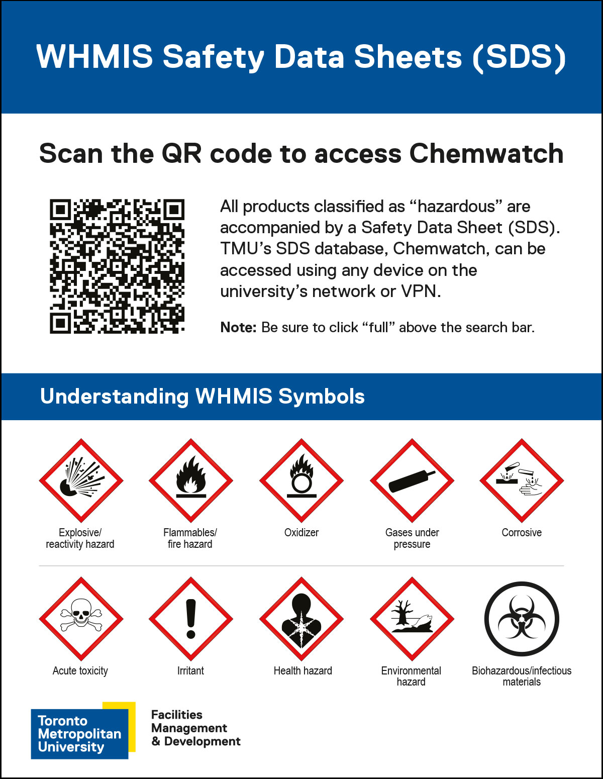 Poster with QR code for Chemwatch, the online WHMIS SDS database