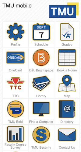 A screenshot of TMU mobile app