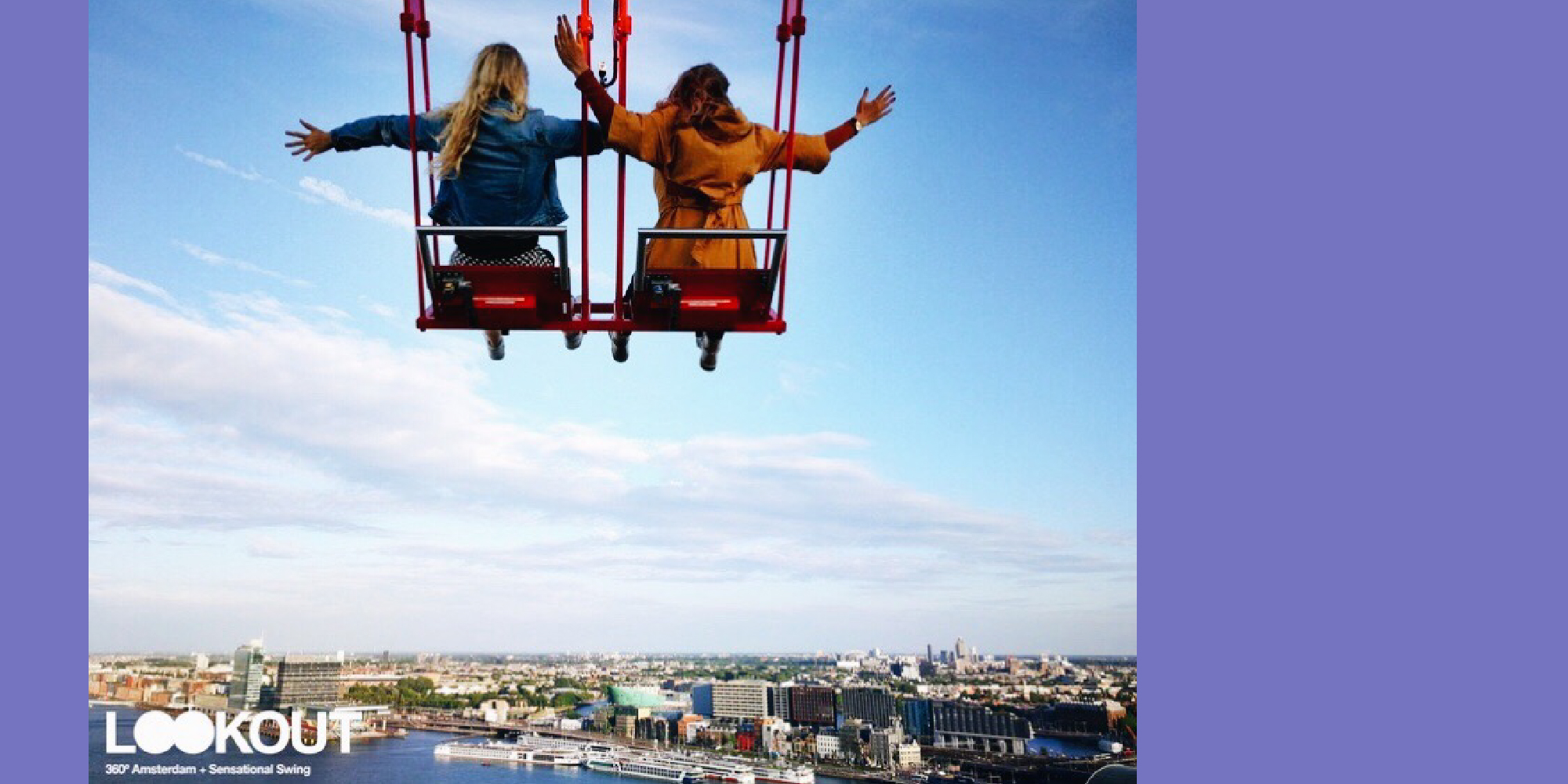 Annika Lautens sitting on a swing with her friend looking over Amsterdam during exchange at Amsterdam Fashion Institute
