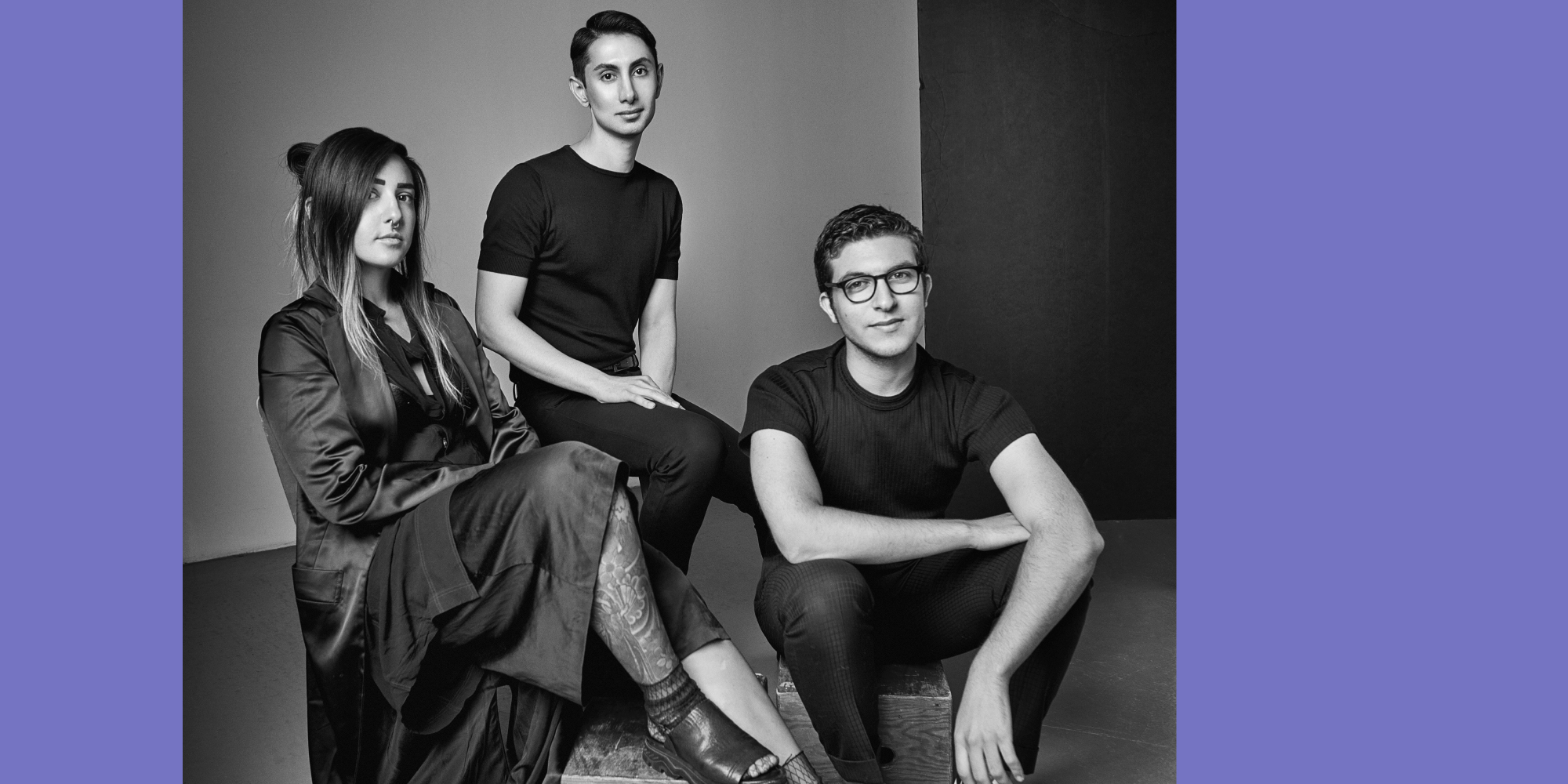 The Suzanne Rogers Fashion Institute Fellows: Olivia Rubens, Matin Mithras, and Jonah Solomon striking a pose after being announced as Fellows.