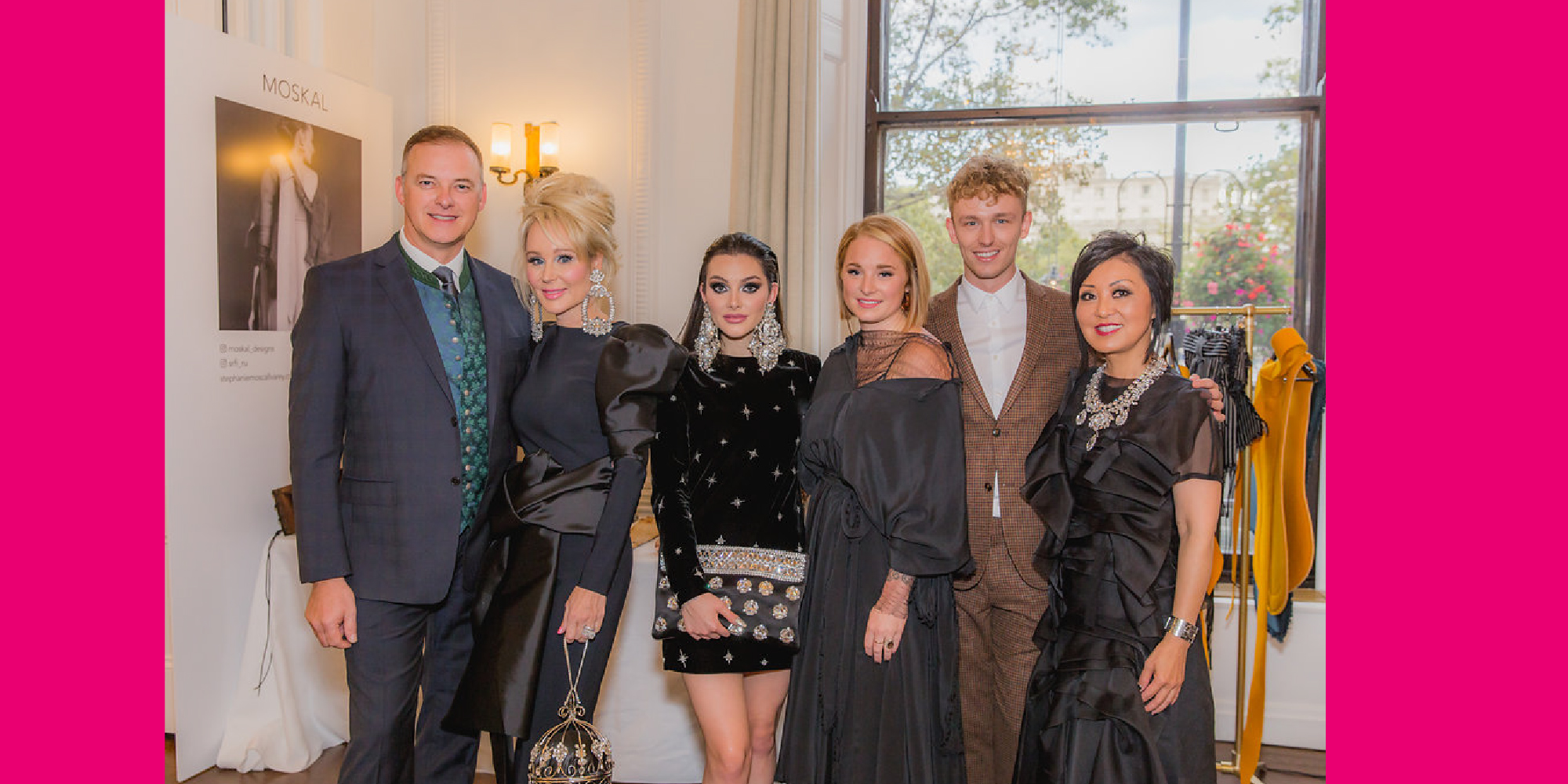 Robert Ott, Suzanne Rogers, Chloé Rogers, Stephanie Moscall-Varey, Dylan Kwacz, and Susan Langdon in London, United Kingdom after Suzanne Rogers Fashion Institute Fellow, Stephanie Moscall-Varey's exhibit