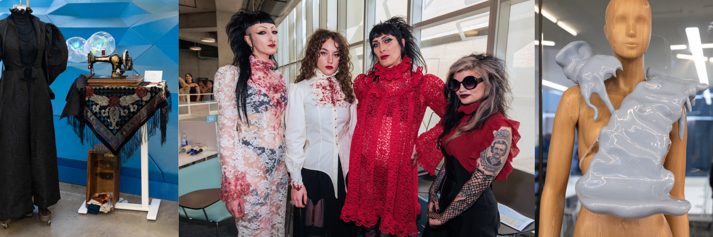 Models posing behind the scenes during Mass Exodus 