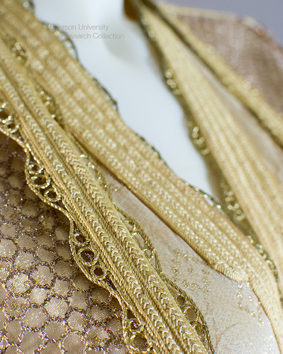 Detail shot showing the collar of a Moroccan bridal kaftan