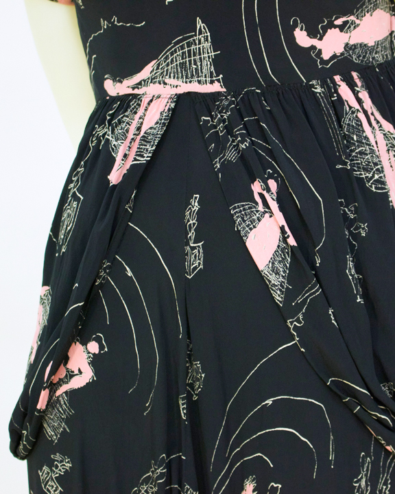 Waist of black and pink printed Jack Liebman cocktail dress