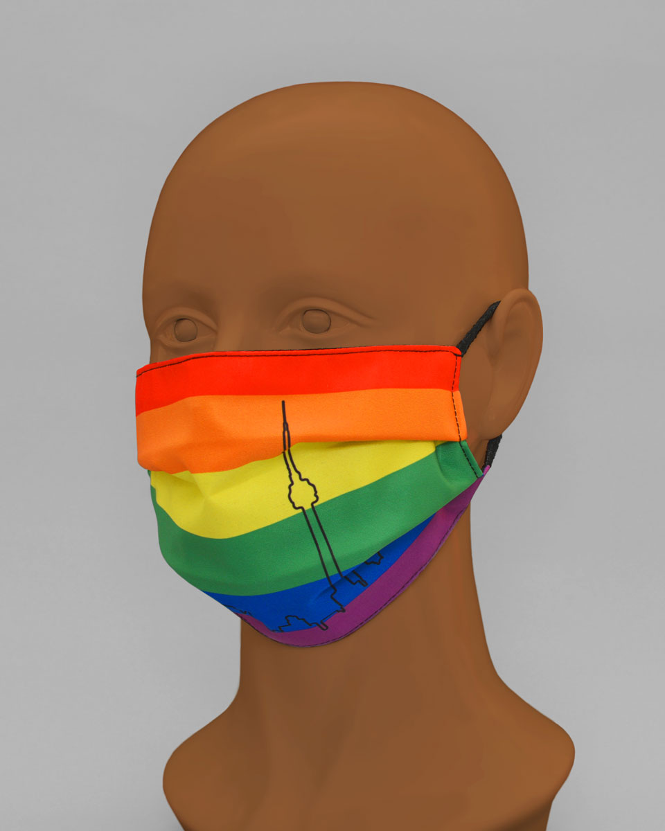 Side view of the rainbow face mask