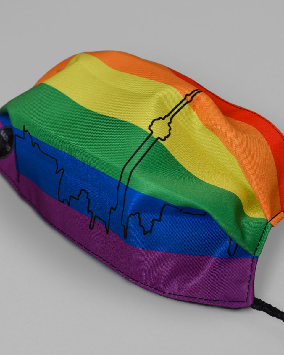 The mask laying flat to show off the artwork