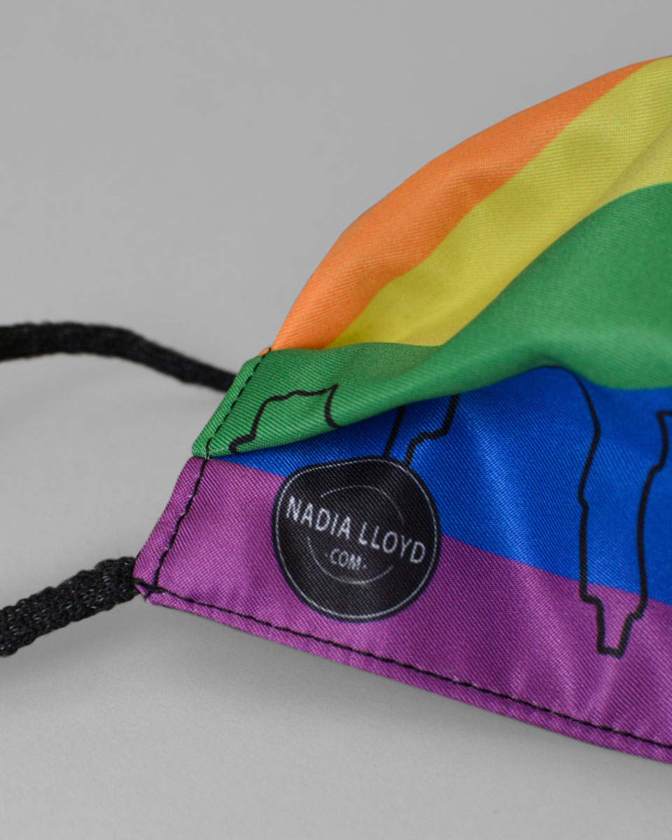 The Nadia Lloyd label printed on the corner of the mask