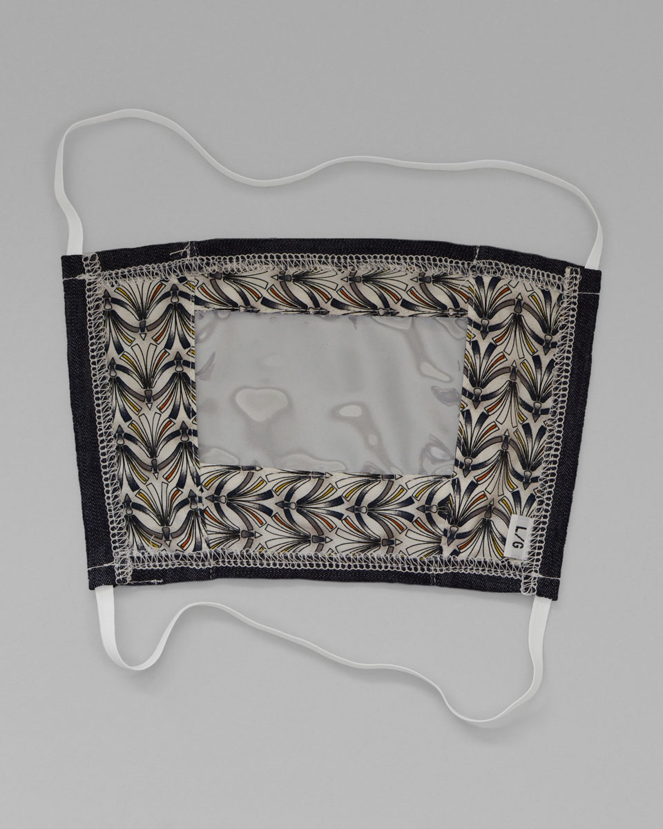 Back of the lip reader face mask with a printed lining