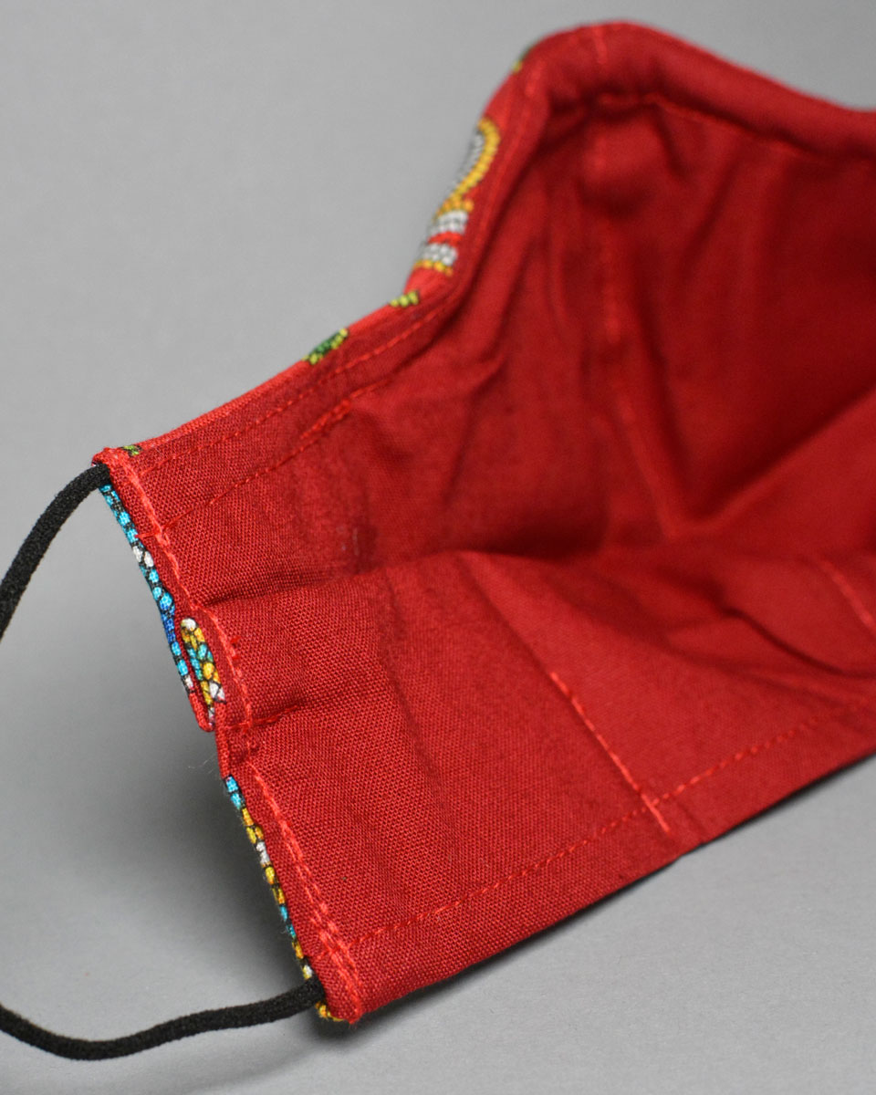 Inside of the red floral face mask 