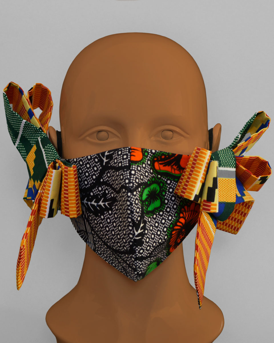 Colourful African printed face mask with bowties at the side