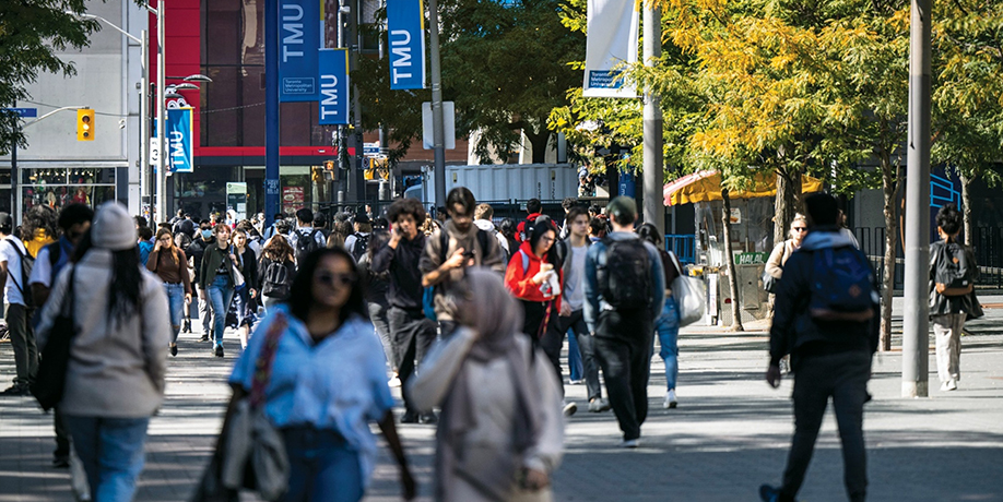 Student walking on Gould Street