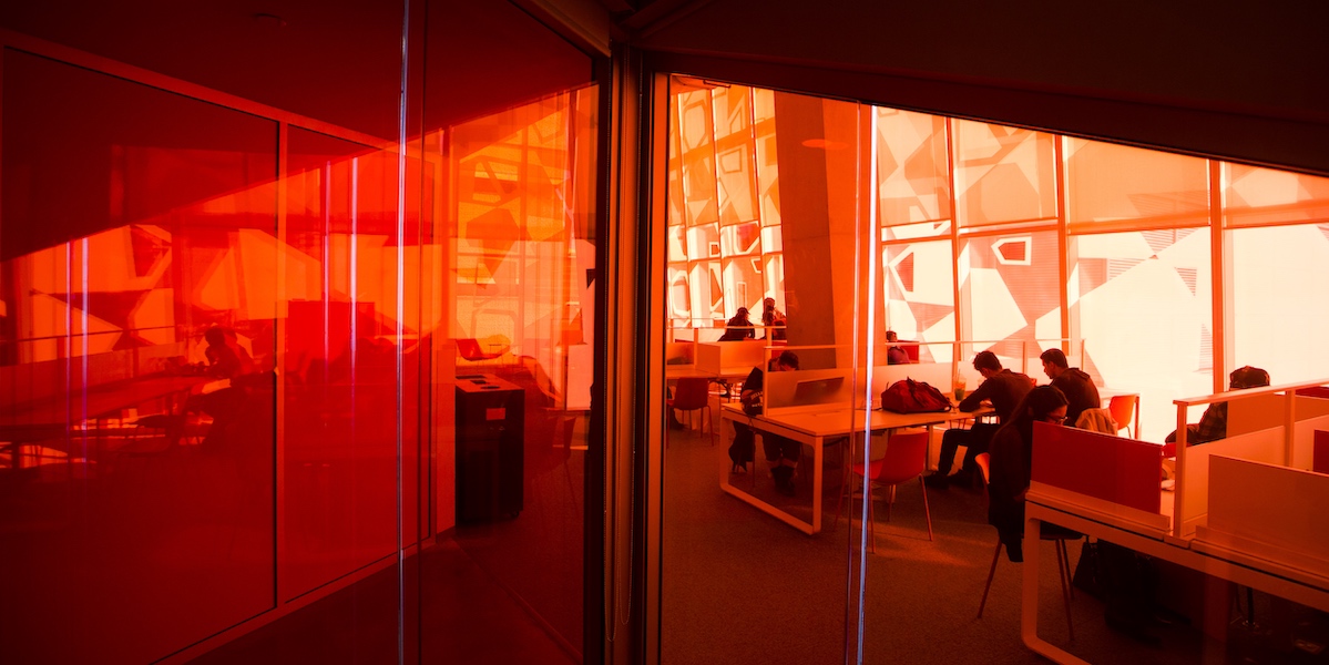 Students studying in designated work study cubicles